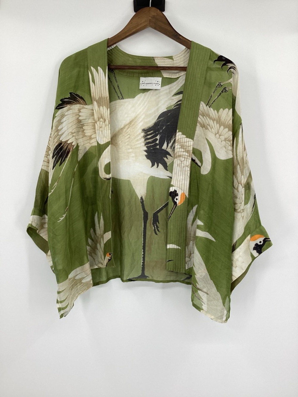 One Hundred Stars Stork Print Lightweight Kimono Top - Picture 3 of 9